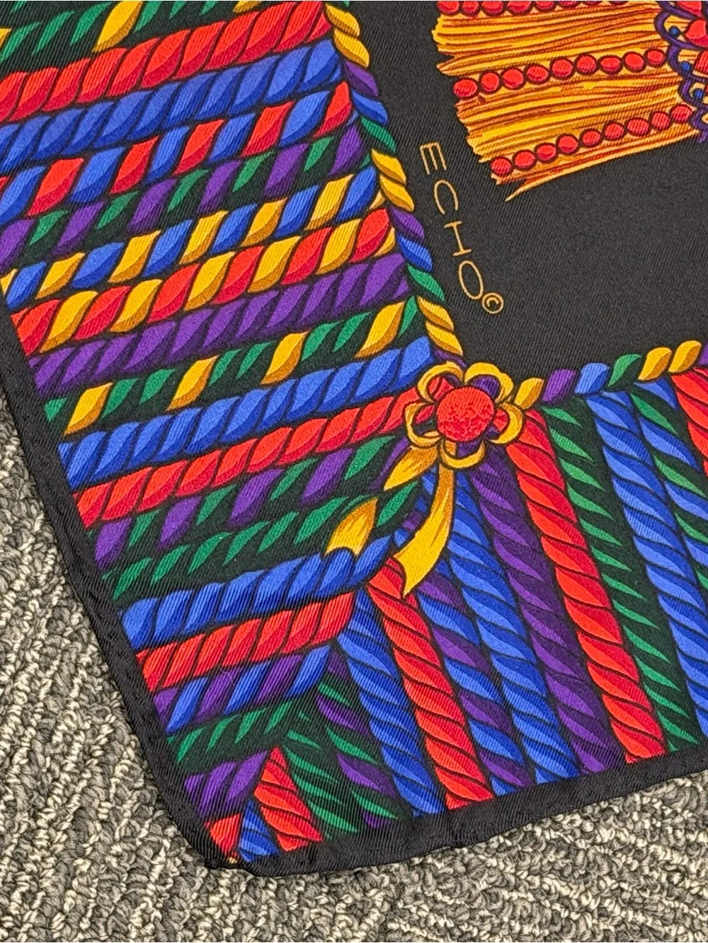 ECHO Embellished Multicolor Tassel Silk Scarf